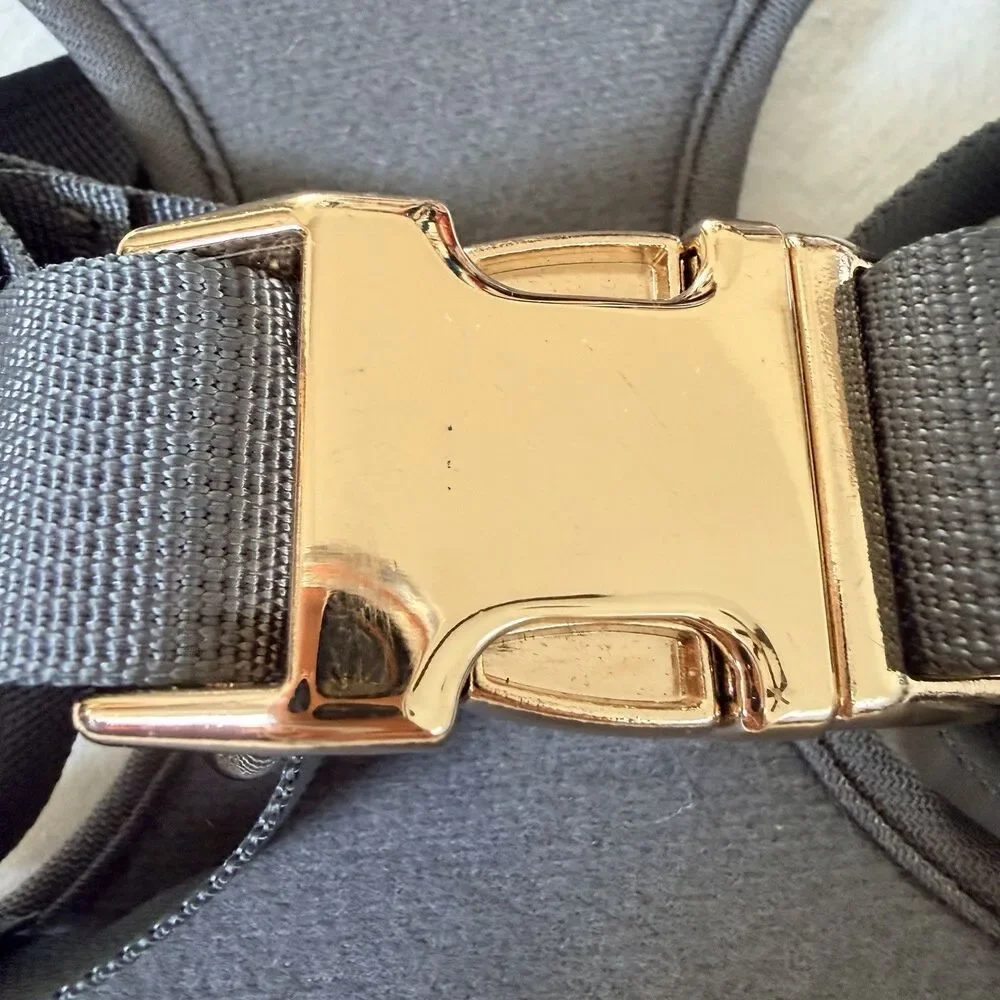 London Fog Pet Collection Dog Harness Gray Gold Hardware Size M Adjustable